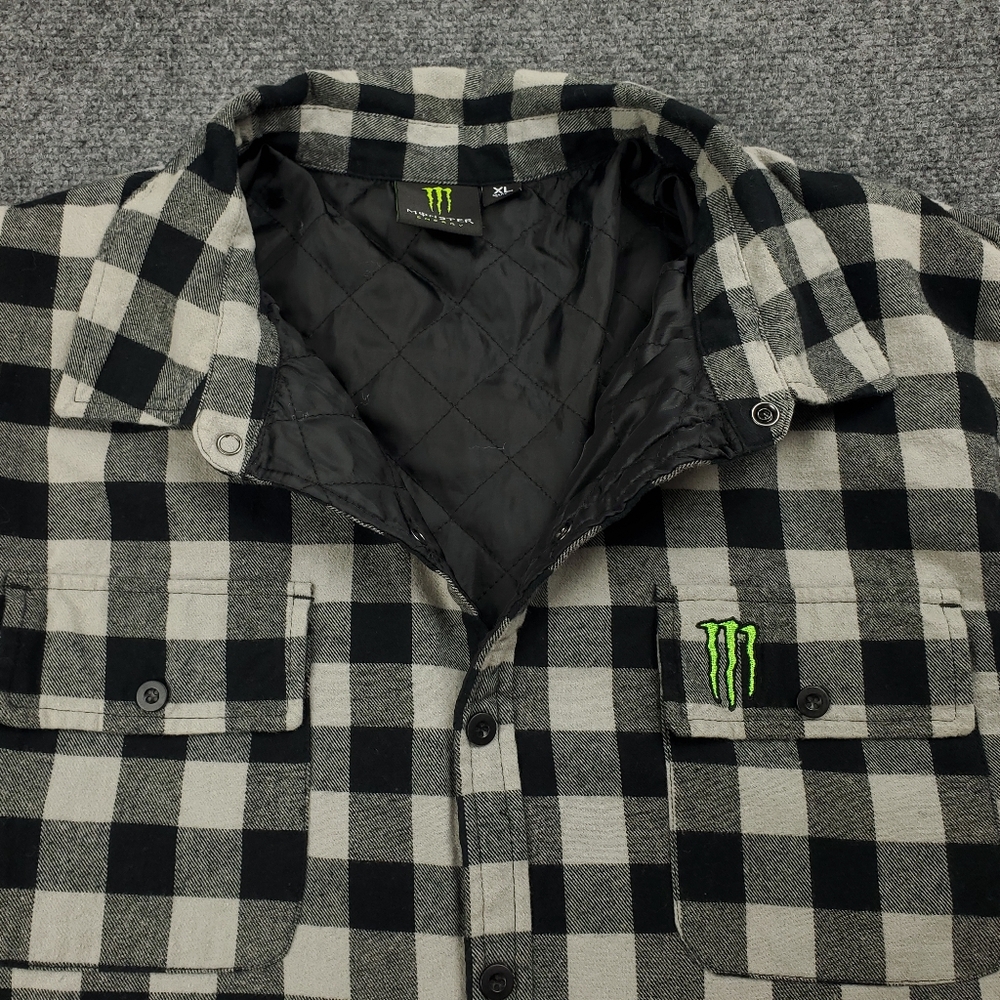 Monster Energy Shirt Jacket Mens XL Flannel Shacket Buffalo Quilted Lined Y2K - Picture 6 of 14